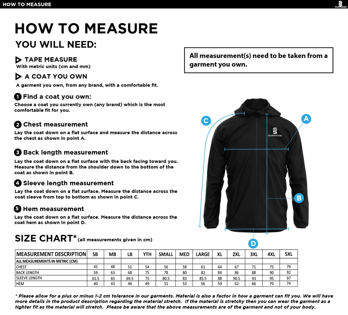 Alvechurch FC - Dual Full Zip Training Jacket - Unisex Fit - Size Guide