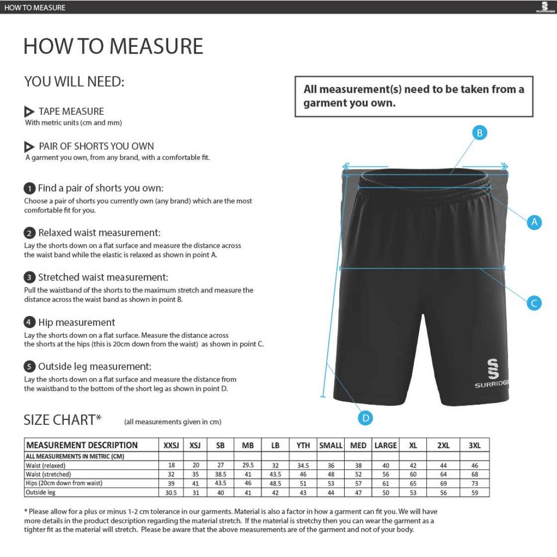Alvechurch FC - Fuse Short - Unisex Fit - Size Guide