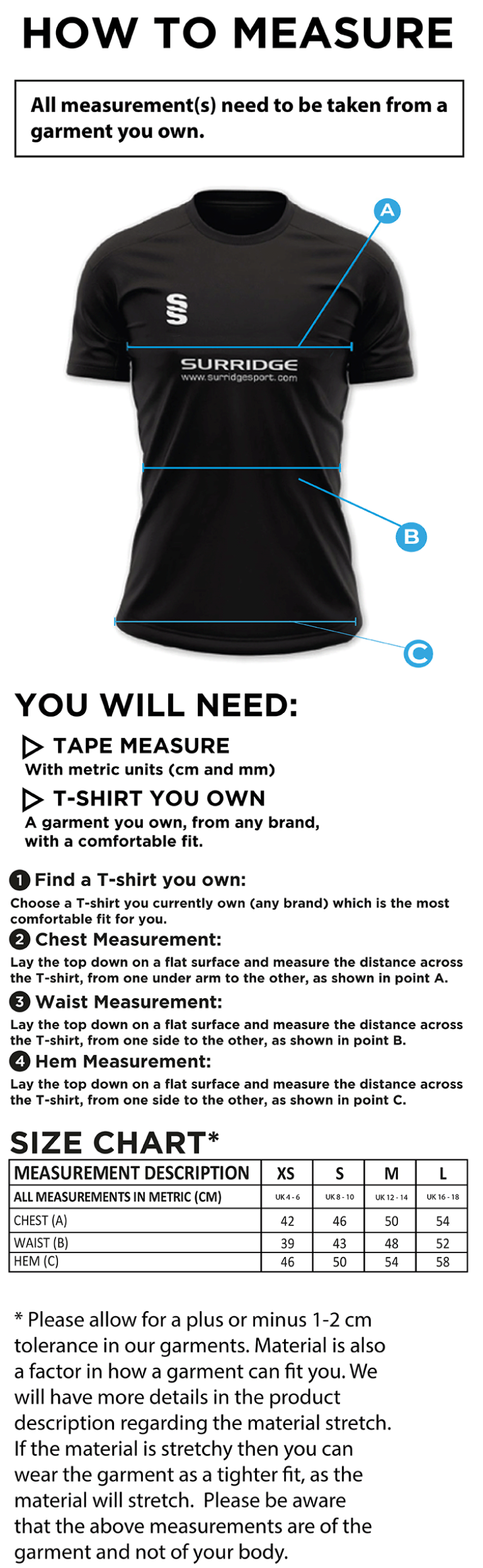 Alvechurch FC - Impact T-Shirt - Women's Fit - Size Guide
