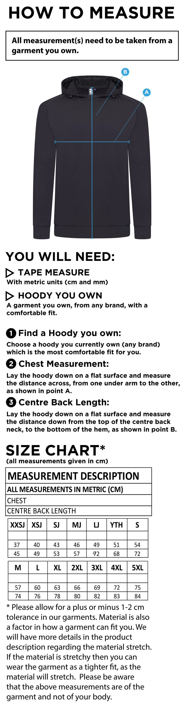 Alvechurch FC - Active Hoody - Unisex Fit - Size Guide