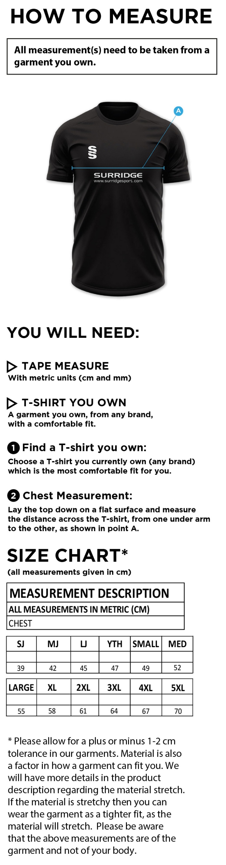 Alvechurch FC - Impact T-Shirt - Unisex Fit - Size Guide