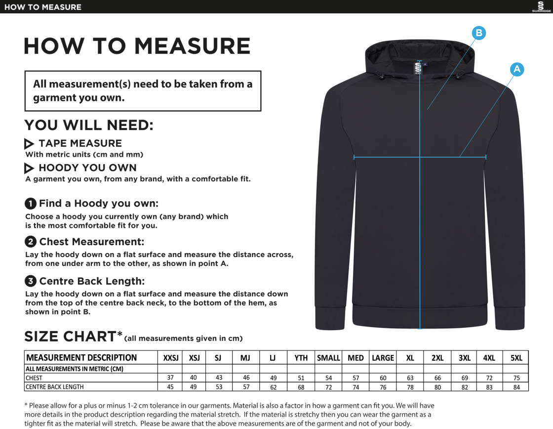 Alvechurch FC - Active Hoody - Unisex Fit - Size Guide