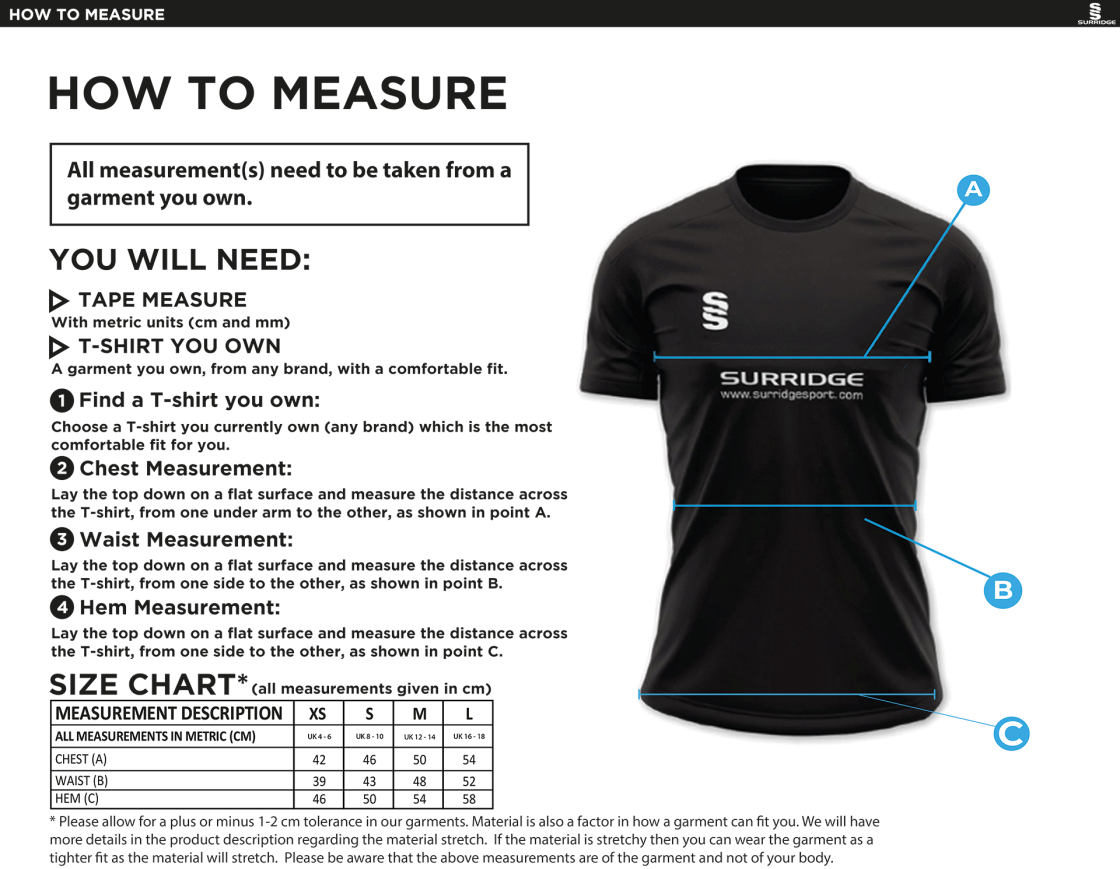 Alvechurch FC - Impact T-Shirt - Women's Fit - Size Guide