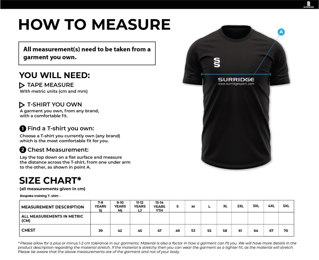 Alvechurch FC - Impact T-Shirt - Unisex Fit - Size Guide